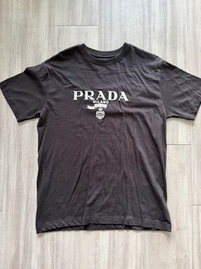 Prada Black Cotton Logo Tee with White Print (Medium)